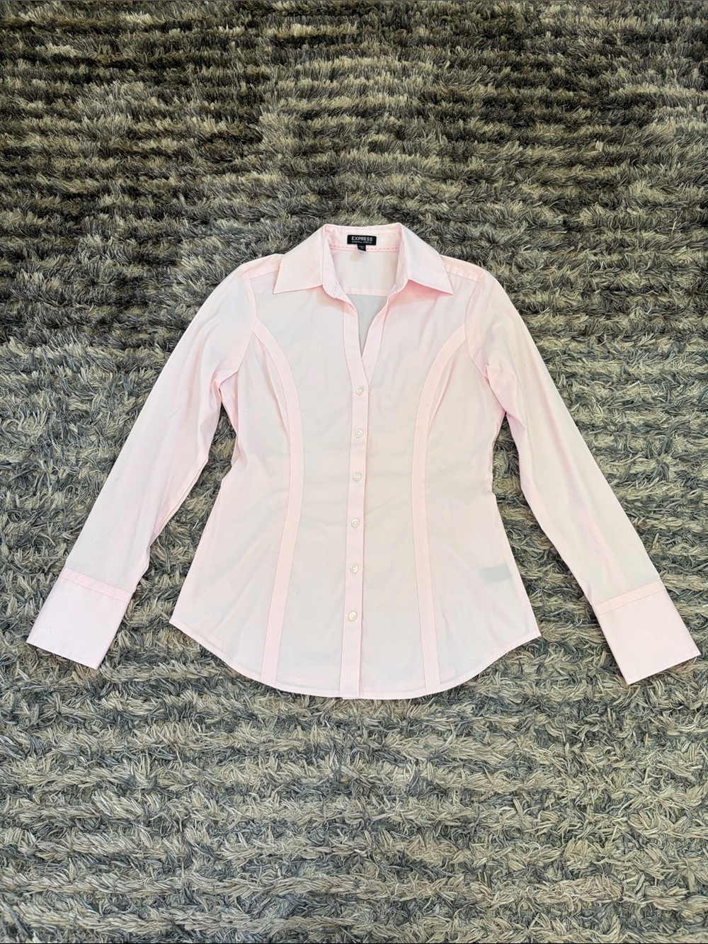 EXPRESS Essential Stretch Button Down Shirt XS Pink Long Sleeve Fitted Blouse